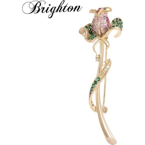 Brighton Trendy Bijou Colorful Crystal Tulip Flower Brooches Pins For Women Party Decoration Fashion Jewelry Gifts Wholesale