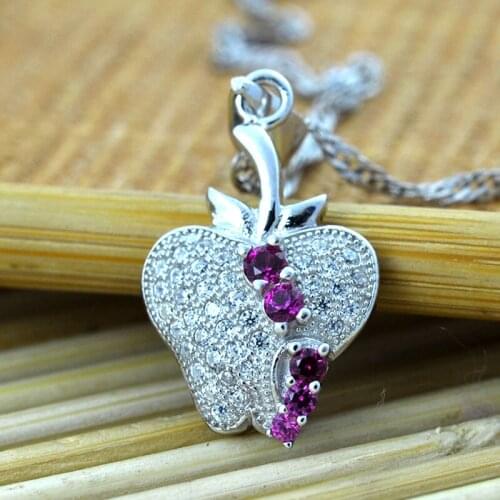 Apple Shape Purple Zircon 925 Sterling Silver Jewelry Necklaces For Women Cute Cubic Zirconia Necklaces & Pendants kolyeLN586051