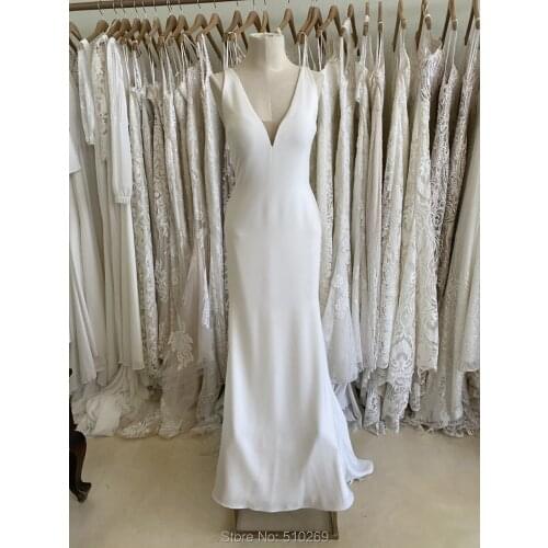 2020 Wedding Dress Beautiful Crepe Mermaid Lace V Neckline Bridal Gowns Custom Made Vestido De Noiva Mariage Casamento Mariee