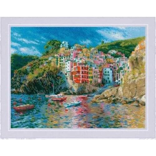 Gold Collection Needlepoint Seaside Town Embroidery Cross Stitch Designs with 100% Cotton Floss & Free Shipping for Home Decor