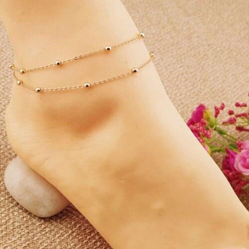 Gold Double Chain Anklet Ankle Bracelet Barefoot Sandal Beach Foot Jewelry