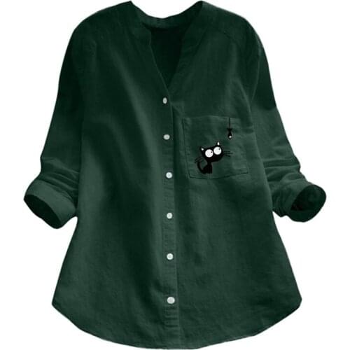 2021 Summer New Blouse Women Plus Size Top V-neck Long Sleeve Loose Casual Shirt Cat Print Womens Tops And Blouses