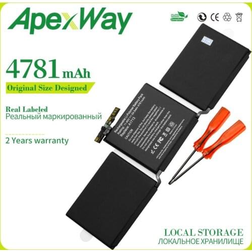 Apexway 4781 mAh A1713 Laptop Battery for Apple MacBook Pro 13'' A1708 2016 year With Tools 11.4V Screwdriver Batteria
