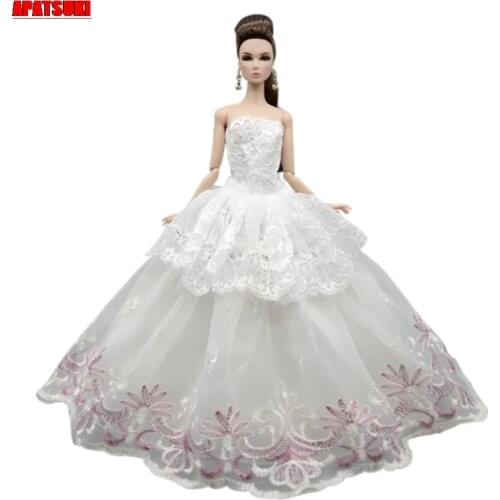 White Lace Wedding Dress For Barbie Doll Outfits Princess Party Gown Clothes For 1/6 BJD Dollhouse Accessories Toys