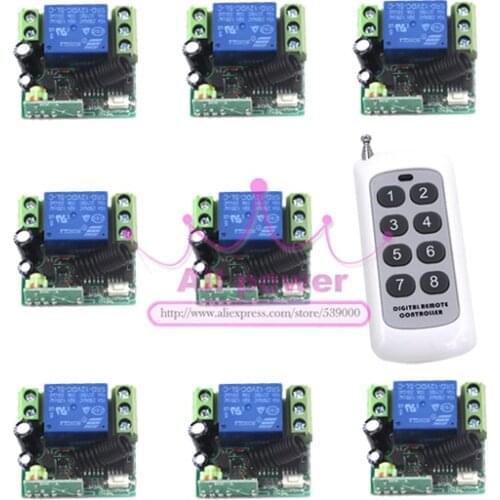 New Design 12V 10A 1CH Channel Wireless RF Remote Control Switch 1 Transmitter 8 Receiver 3 Working Modes Self-locking for DC