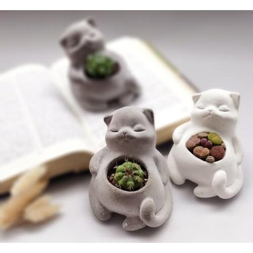 Cement Flowerpot Silicone Mold Animal Cat Design Flowerpot Mold Succulent Plant Concrete Potted Office Creative Pot Silicon Mold