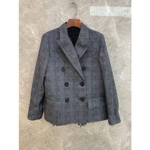 2021SS Spring Luxury Women High Quality Double Breasted Plaid Blazer Female Casual Jacket Coat For Ladies 2 Color Tutu