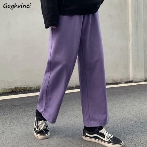 Women Pants Solid Straight Wide Leg Trousers Casual BF Harajuku Retro Elastic Waist Baggy Drape Safari Style Streetwear Ulzzang