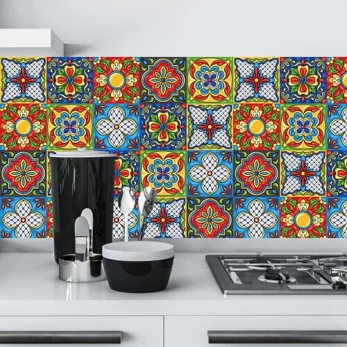 Mexican Style Colorful Strip Tiles Wall Stickers Bathroom Kitchen Tables Home Decor Wallpaper Peel & Stick Vinyl Art Wall Decals