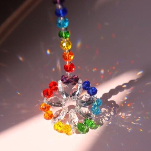Colorful Wreath Crystal Windchimes Sunburst Hanging Prism Ornament Outdoor Handmade Pendant For Home Garden Car Decor
