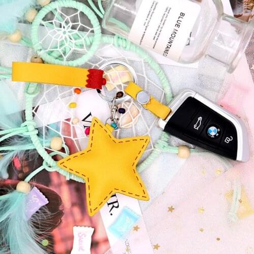 Kawaii Chains Import Real Leather Double Sided For Lovers Gift Charm Bag Trinket Rings Jewelry Pendant Solid Color Keychains