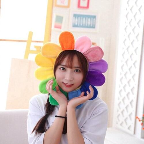 Adult Cute Plush Hat Decor Sun Flower Headgear Head Cover Hat Plush Toy PP Cotton Doll 34x35cm
