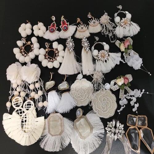 39 Designs Fashion White Handmade Hanging Tassel Long Drop Earrings Trendy Bead Crystal za Earrings for Party Wedding