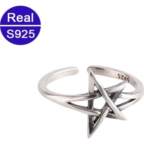 Fashion S925 Silver Rings Fine Jewelry Pentagram Solid Silver Adjustable Ring For Women Party Gift Dropshipping In Box