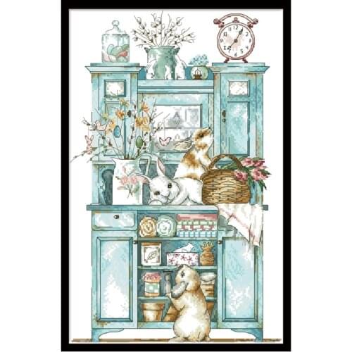 Rabbit Locker Counted Cross Stitch Kits Pattern Printed Fabric Embroidery DIY Handmade Needlework 11CT 14CT Home Decor Paintings