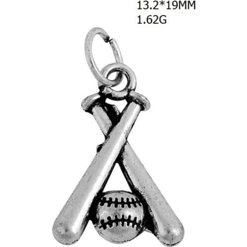 2021 NEW Alloy Antique Silver Plated Baseball or Softball With Stick Pendant Charm for Diy Bracelet