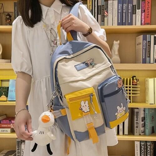New Buckle Backpack Women Waterproof Color Patchwork Backpacks For Teenage Girl School Bag Fancy Student Book Bag