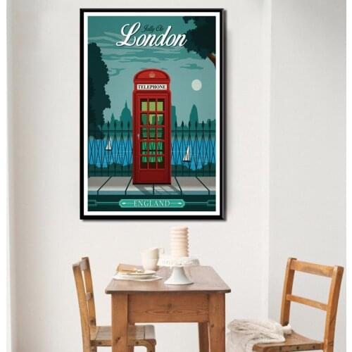 New York Netherlands Moscow London Vintage Travel Cities Landscape Art Painting Silk Canvas Poster Wall Home Decor Frame