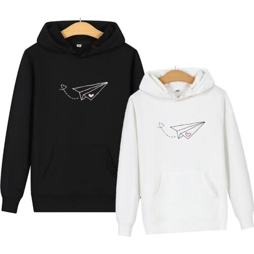 Airplane Print Couple Hoodies Matching Cotton Casual Funny Hoodie for Women Hipster Tumblr Men Oversize Sweatshirt Fashion Tops