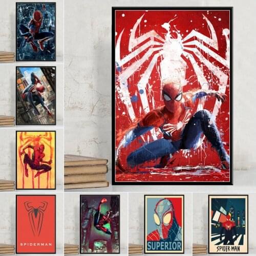 Marvel Poster Spider-Man Superhero Canvas Painting Spiderman Movie Poster Print Wall Art Picture Kids Room Home Decor Cuadros