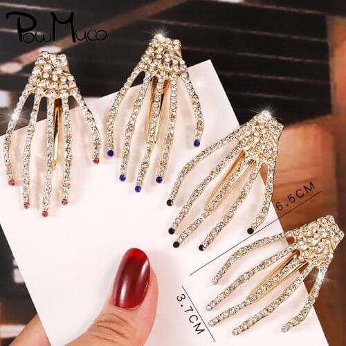 Powmuco Pearl Bowknot Hair Clips Shining Crystal Rhinestone Mermaid Tail Hairpin Girls Bangs Barrette Fashion Women Accessories