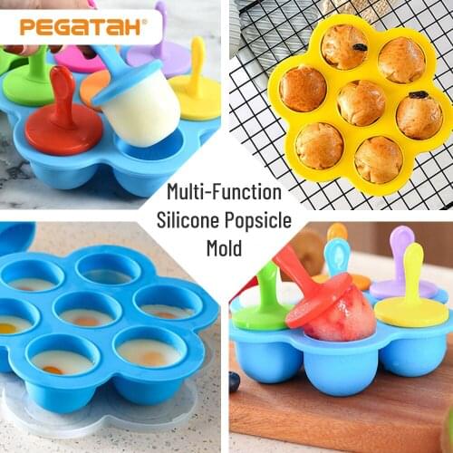 7-hole silicone food supplement box with lid silicone ice tray childrens popsicle steamed egg Fruit Shake ice cream mold