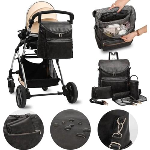 PU Leather Baby Bag Waterproof Diaper Bag Backpack For Stroller Large Capacity Maternity Bag For Baby Nursing With Diaper Pad