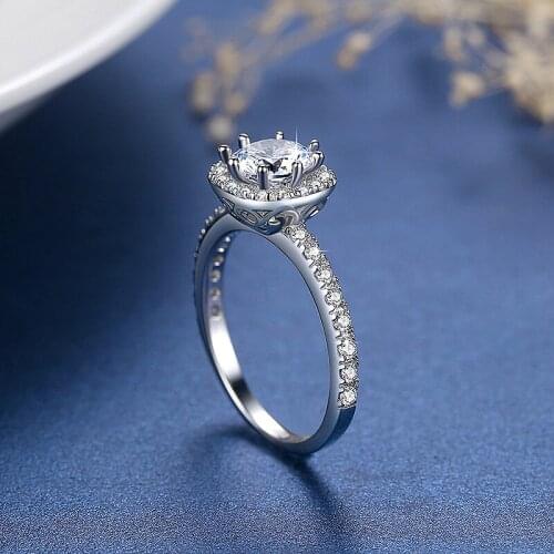 Solid 18K White Gold Au750 1Ct DF Round Cut Engagment Ring Lab Diamond Moissanites Halo Ring For Women
