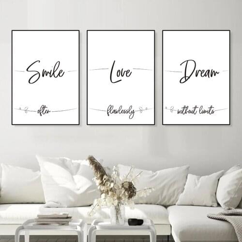 Smile Love Dream Word Poster Print Inspirational Life Quotes Wall Art Canvas Painting Minimalist Living Room Decoration