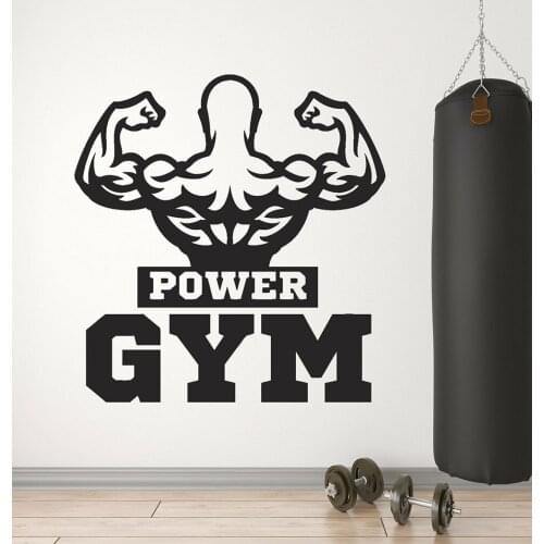 Gym Vinyl Wall Decal Power Muscles Beautiful Bodybuilder Logo Stickers Removable Wall Decor Decals Fitness Boy Man Bedroom A031