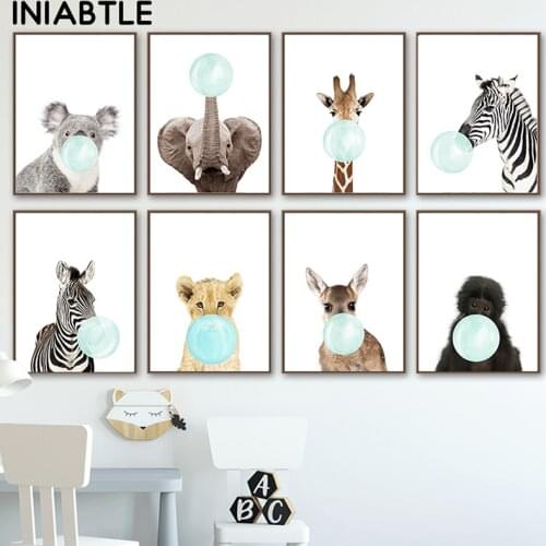 Zebra Girafe Elephant Animal Canvas Poster Nursery Wall Art Print Painting Children Picture Nordic Kids Baby Room Decoration