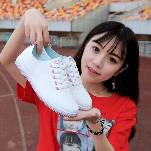 HOT ladies sneakers fashion breathable vulcanized shoes Pu leather platform lace casual white