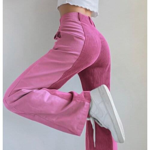 Ladies Patchwork Stitching Corduroy Pants Party Overalls Autumn and Winter High Waist Pants Pants