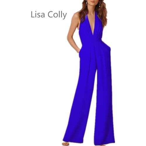 Lisa Colly Wid Leg Jumpsuit Women Summer V Neck Sleeveless Jumpsuits New Casual Elegant Jumpsuit long pants chiffon trouses