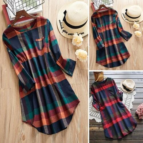 2021 Spring Autumn Women Plaid Dress Casual Long Sleeve Loose Dress Women O-Neck Mini Party Dress Vestidos Hot Sale Wholesale