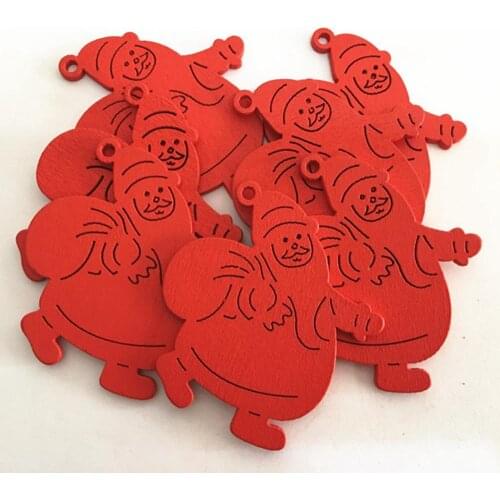 10PCS DIY White&Red Snowflakes Christmas Wooden Pendants Ornaments For Xmas Tree Ornaments Christmas Party Decorations Kids Gift