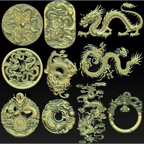 10pcs high definition dragons 3D model relief in STL format file for CNC engraving carving for 3d printer machine relief