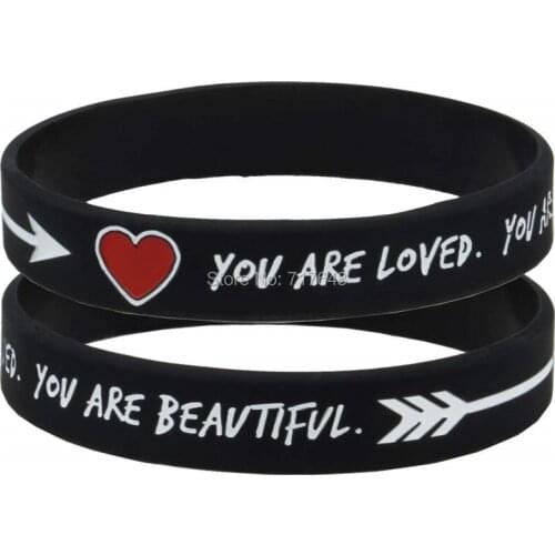 100pcs Love Sentences You are loved. You are beautiful. wristband silicone bracelets free shipping by ePacket A