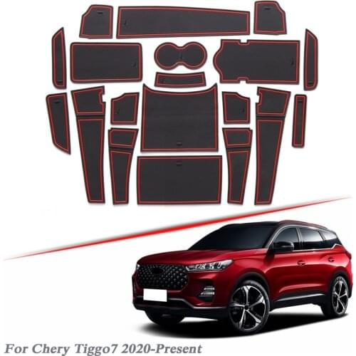 19pcs Car Styling Gate slot pad For Chery Tiggo 7 2020 -Present Silica Gel Door Groove Mat interior Non-slip dust Mat Accessor