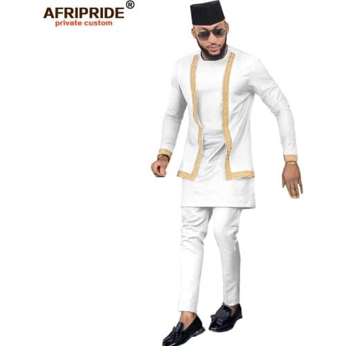2020 African Men Clothing Set Outfit Suit 3 Pieces for Men Dashiki Shirt Ankara Pants Tribal Hat Tracksuit AFRIPRIDE A1916016