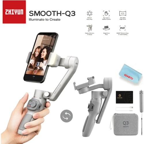 ZHIYUN SMOOTH Q3 3-Axis Phone Gimbal Flexible Handheld Stabilizer With Fill Light for Smartphone iPhone Xiaomi Huawei Android Ce