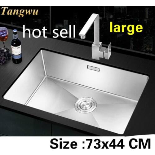 Free shipping Apartment kitchen manual sink single trough food grade 304 stainless steel hot sell large 730x440 MM