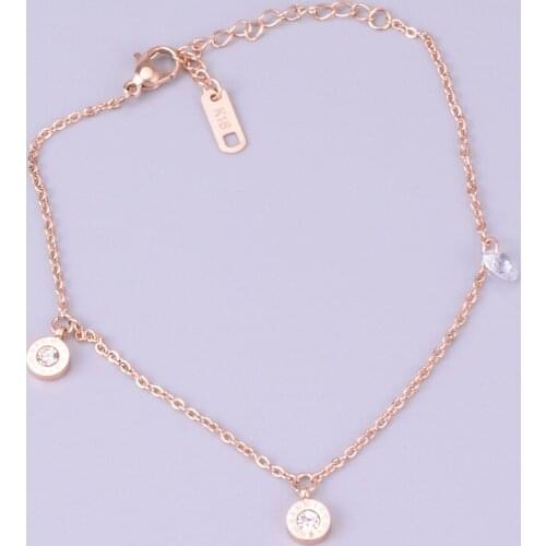JIETHLING Rose Gold Color Stainless Steel Roman Numerals Letter Zirconia Round Leg Bracelet Vintage Anklet Accesorios Mujer
