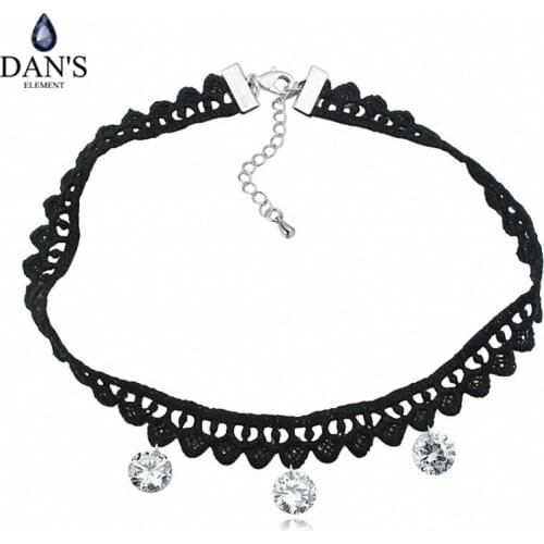 DANS Element Brand 2 Colors AAA Zirconia Micro Inlays Fashion Choker Pendant Lace Necklace for Women Valentine Gift 125386