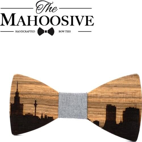Wooden Bowknot Bow Tie Men Male Wedding Poland WARSAW Skyline Craving Wood Butterfly Neck Bow Tie Gravata ties for men