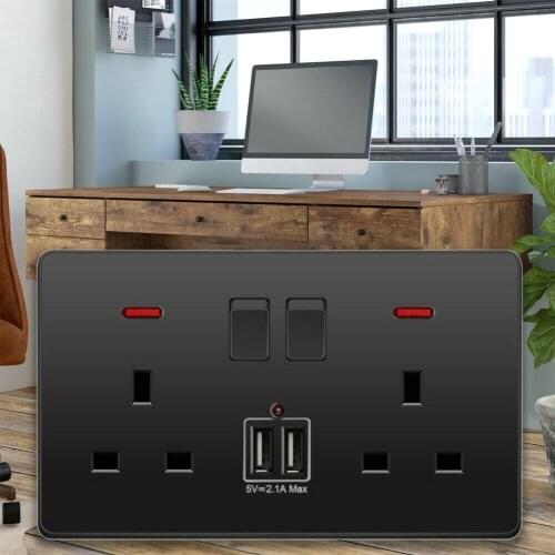 Double Wall Plug Socket 1/2 Gang 13a British Switch Socket With 2 Usb Charger Port Outlet Black Plate Uk Electrical Supplies