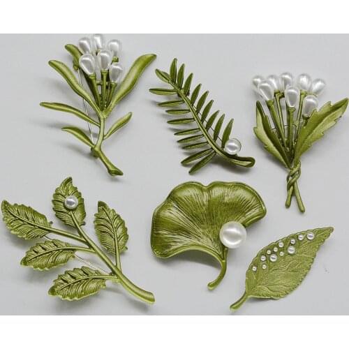FFLACELL NEW Dream Pearl Flower Green Plant Brooch Tree Lotus Leaf Blueberry Cherry bamboo Brooch for Women Dress Jewelry Gift
