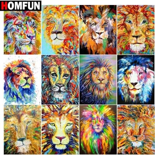 HOMFUN Diamond Painting Cross Stitch "Lion colors animal" 5D DIY Diamond Embroidery Full Square/round Rhinestone Of Picture