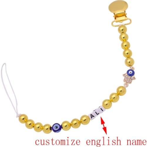 Customize english name muslim hamsa hand of fatima Baby Pacifier Clip Boy Girl Clip