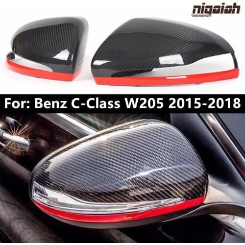 Red / Yellow Dry Carbon Fiber Mirror Cover for Benz W205 W213 W222 E S C Class 2015-2018 LHD Rearview Mirror Cap Replacement